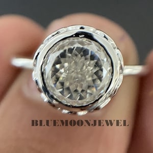 Low Profile Bezel Set Engagement Ring, 2ct Solitaire Engagement Ring, Antique Round Portuguese Cut Moissanite Ring in 14k White Gold