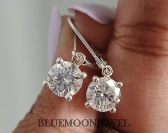 Forever One Moissanite Earrings, Moissanite Drop Earrings Gold, Moissanite Leverback Earrings, Moissanite Stud Earrings