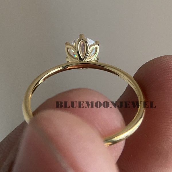 1.50 Carat 7.50mm Round Cut CZ Ring Tulip Flower Setting Solitaire CZ Engagement Ring Solid 10k 14k Yellow Gold Wedding Ring