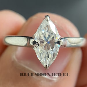 1Ct Marquise Moissanite Engagement Ring Compass 4 Prong Set Solitaire Engagement Ring 925 Sterling Silver Wedding Ring