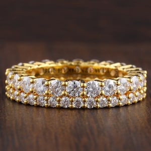 Round Moissanite Wedding Band Full Eternity Stackable Engagement Ring Moissanite Diamond Wedding Ring Anniversary Thin Wedding Band