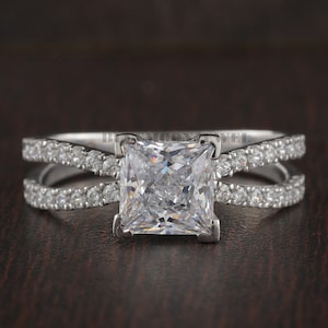 Princess Cut Engagement Ring in 14k Solid Gold  2.80 CT Moissanite Engagement Ring  Princess Solitaire Moissanite Ring Gold Promise Ring