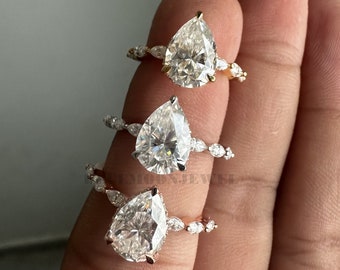 1,95 kt peervormige moissaniet verlovingsring, solitaire peerring met marquise accentring, onzichtbare verborgen halo moissanite ring