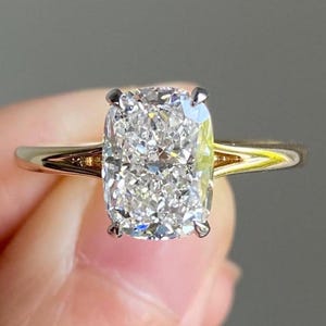 Long Cushion Cut Lab Grown Diamond Ring  2.50 Carat E/F VS Cushion Lab Diamond Engagement Ring with Hidden Halo 14K Solid Gold Diamond Ring