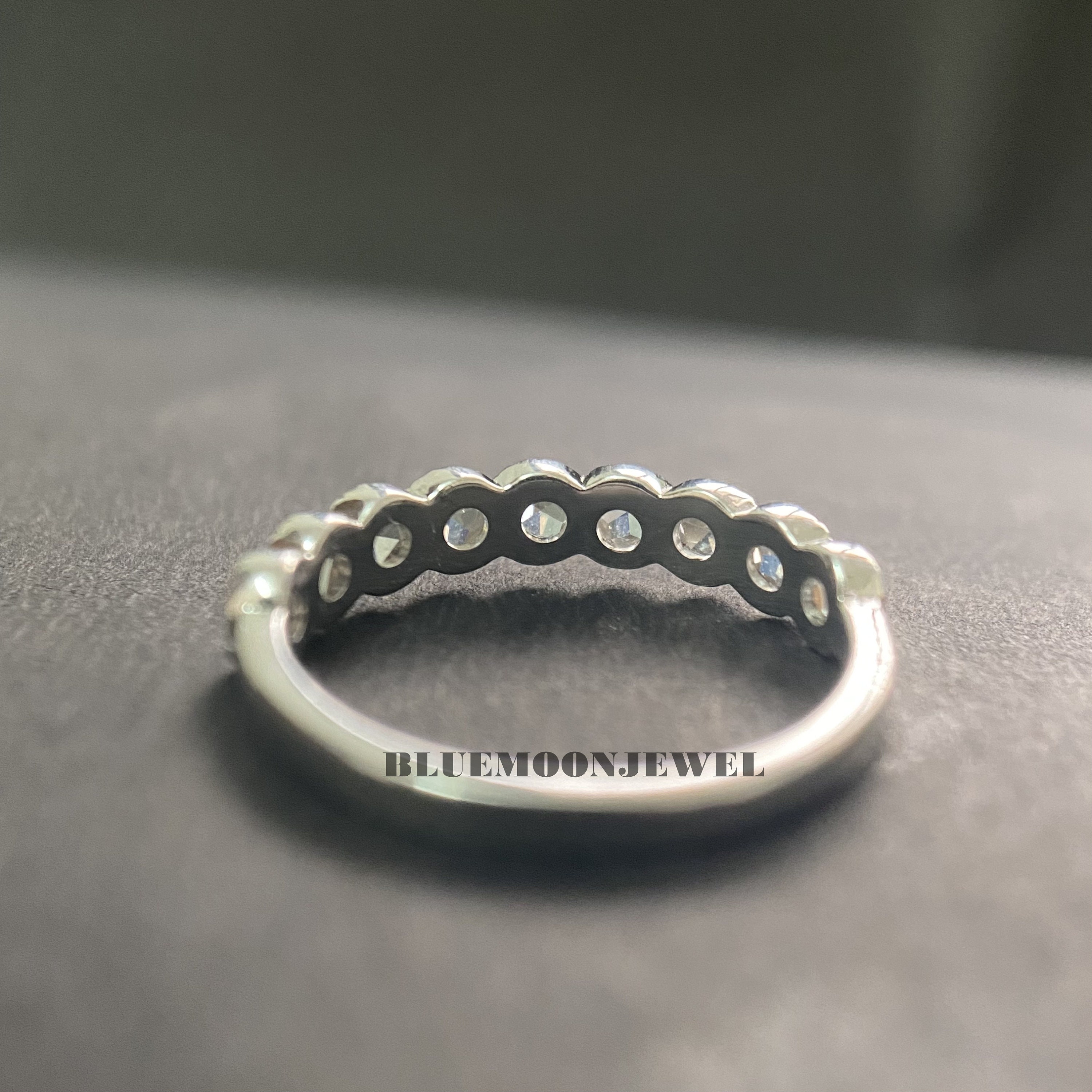 Round Rose Cut Moissanite Half Eternity Wedding Band in 14K Solid Gold ...