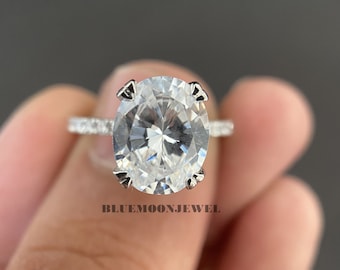 4.10 CT Oval Cut Engagement Ring Hidden Halo Oval Moissanite Ring 950 Platinum Moissanite Ring 925 Silver CZ Ring