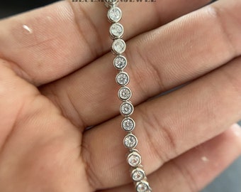 Colorless Round Moissanite Bracelet, Bezel Setting Wedding Bracelet, Diamond Tennis Bracelet For Womens, Moissanite Men&#39;s Bracelet