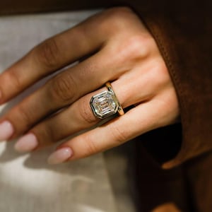 Old Mine Asscher Cut Moissanite Solitaire Ring 925 Sterling Silver Unique Statement Ring