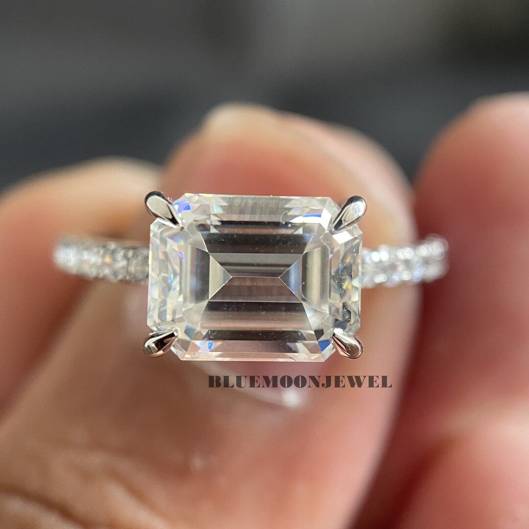 East west emerald cut engagement ring deals