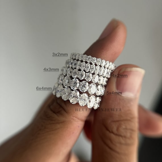 Oval Moissanite Full Eternity Band, Sterling Silver Anniversary Gift