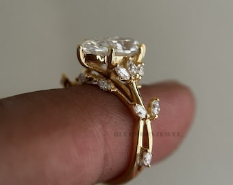 2ct Marquise Cut Moissanite Engagement Ring, Vintage Art Deco Style Ring