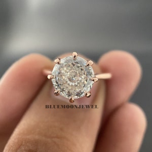 Anello con moissanite taglio portoghese da 3,20 CT, anello di fidanzamento con taglio portoghese rotondo, anello con moissanite solitario, anello di fidanzamento vintage unico