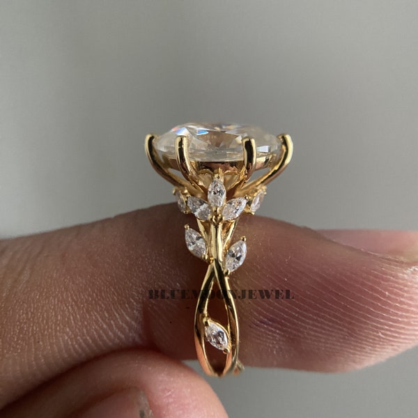 Hybrid Marquise Moissanite Engagement Ring, Vintage Antique Art Deco Style Engagement Ring, Unique Wedding Ring, Anniversary Rings