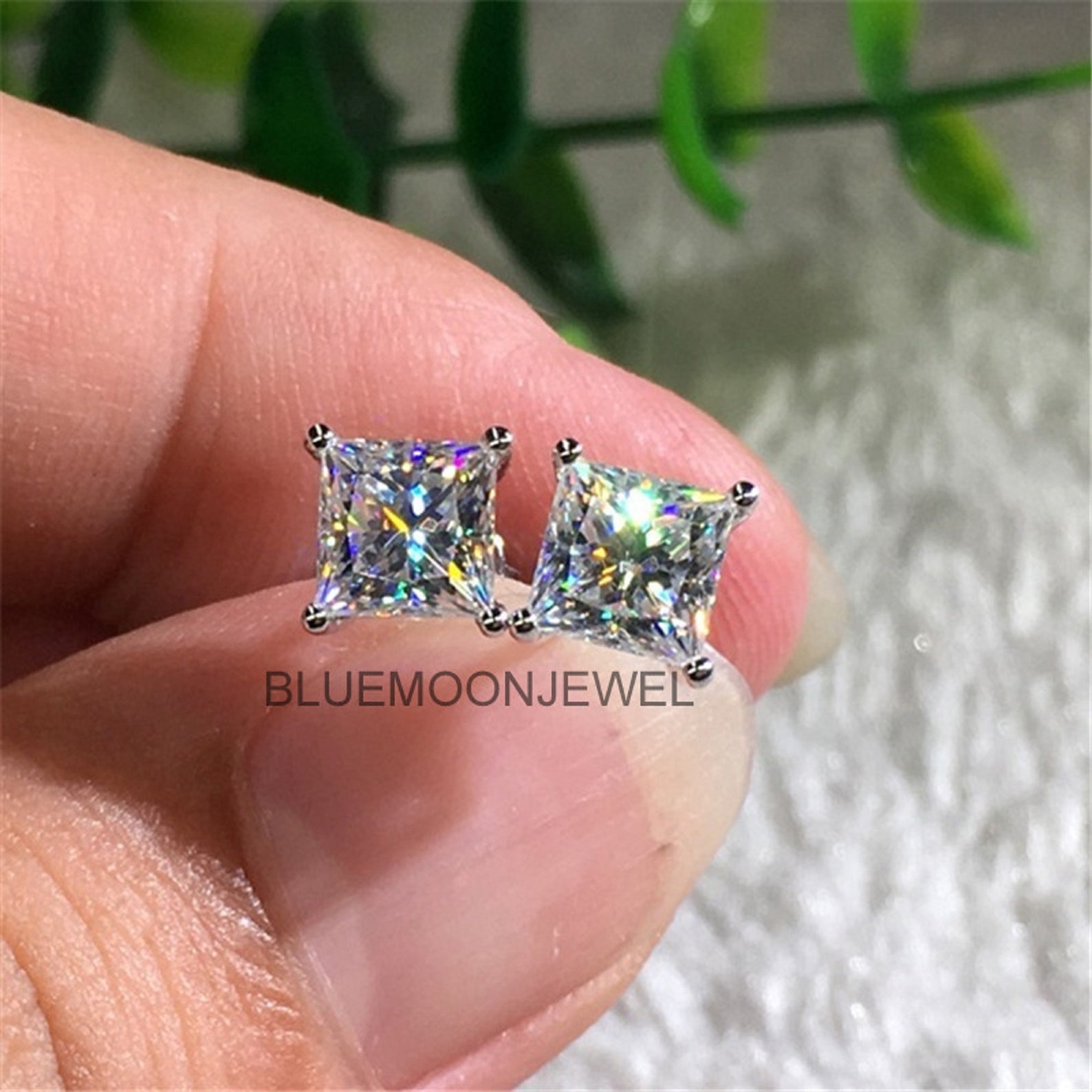 Moissanite princess cut earrings Clearance
