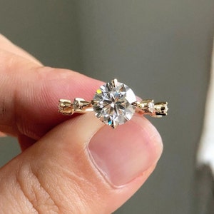 2 CT Round Moissanite Engagement Ring, Distance Pave Wedding Ring, Yellow Gold Handmade Anniversary Gift Ring, Moissanite Women Ring