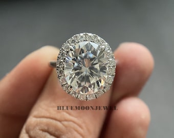5.20 Ct Oval Cut Moissanite Halo Engagement Ring in Sterling Silver