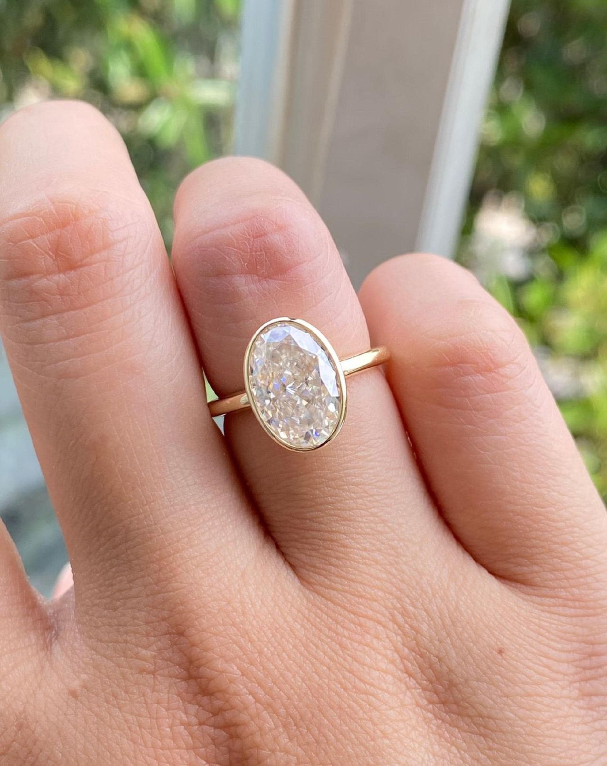 3.50 Carat Oval Lab Grown Diamond Solitaire Ring, Bezel Set Diamond Engagement Ring, 3.5ct Oval Gold Ring, Bezel Set Oval Diamond Ring