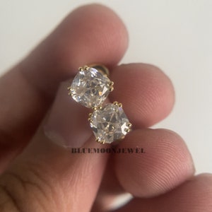 Vintage Moissanite Earrings, Cushion Old European Cut Colorless Moissanite Wedding Earrings, Screw Back Stud Earrings, Anniversary Gifts