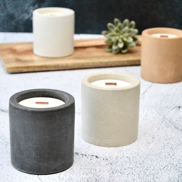 Concrete Candle // Concrete Look // Crackle Candle with Wood Double Wick // Soy Wax Candles // Modern Home Minimalist // Vegan // Home Decor