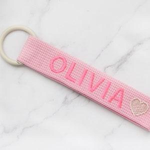 Personalized Name Tag, Pink Personalized Embroidery Name tag, Bag Tag, Key chain, Custom key ring, School bag name tag, Personalized Gift ONLY STRAP