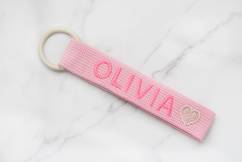 Personalized Name Tag, Pink Personalized Embroidery Name tag, Bag Tag, Key chain, Custom key ring, School bag name tag, Personalized Gift ONLY STRAP