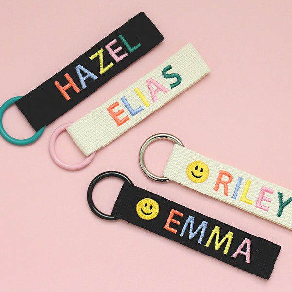 Personalized Name Tag, Bag Tag, Colorful Personalized Embroidery Name tag, Key chain, Teacher gift, Custom key ring, Personalized Gift