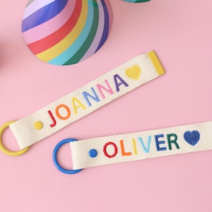 Personalized Name Tag, Rainbow Personalized Embroidery Name tag, Custom item, Custom key ring, School bag name tag,  Personalized Gift