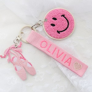 Personalized Name Tag, Pink Personalized Embroidery Name tag, Bag Tag, Key chain, Custom key ring, School bag name tag, Personalized Gift image 2