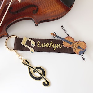 Violin Personalized Embroidery Name tag, Teacher appreciation gift, Key chain, Violin keyring, Custom key, School bag , Personalized Gift