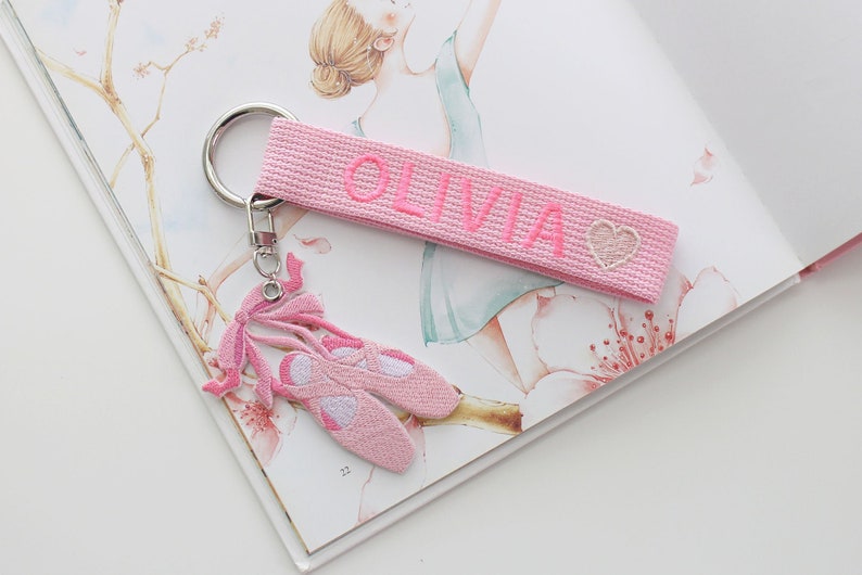 Personalized Name Tag, Pink Personalized Embroidery Name tag, Bag Tag, Key chain, Custom key ring, School bag name tag, Personalized Gift image 1