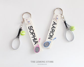 Personalized Tennis Keychain, Embroidered Name Tag