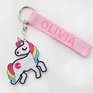 Personalized Name Tag, Pink Personalized Embroidery Name tag, Bag Tag, Key chain, Custom key ring, School bag name tag, Personalized Gift + UNICORN