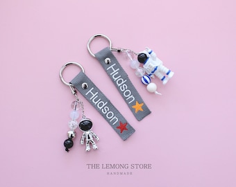Etichetta con nome personalizzata, Etichetta per borsa, Etichetta con nome ricamo personalizzata astronauta, Portachiavi, Regalo per insegnanti, Portachiavi personalizzato, Portachiavi per zaino