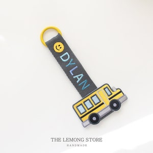 Personalized Name Tag, Bag Tag, School Bus Personalized Embroidery Name tag, Key chain, Teacher gift, Custom key ring, Personalized Gift