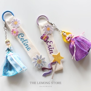 Etiqueta de nombre bordada personalizada de princesa, llavero, artículo personalizado, etiqueta personalizada, llavero personalizado, etiqueta con nombre para mochila escolar, regalo personalizado