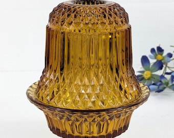 Indiana Glass Vintage Amber Diamond Point Fairy Lamp 6.5" Tall