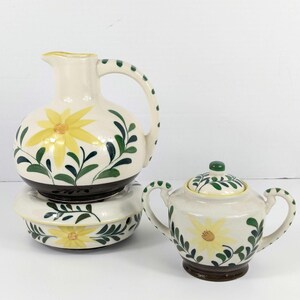 Vintage Hand Painted Nasco Tea Coffee Pitcher Pot with Bottom Warmer and Sugar Bowl