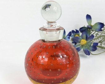 Vintage Murano Style Art Glass Perfume Bottle with a Stopper, Controlled Bubbles