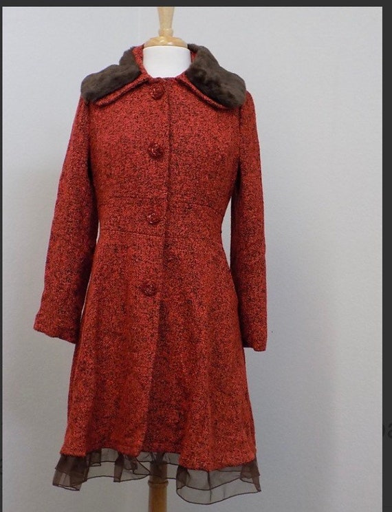 Vintage Tweed Coat with Faux Fur Collar - image 1