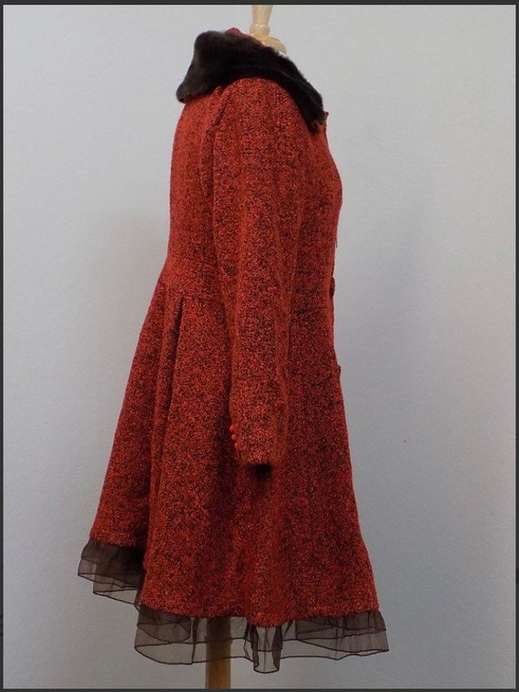 Vintage Tweed Coat with Faux Fur Collar - image 3