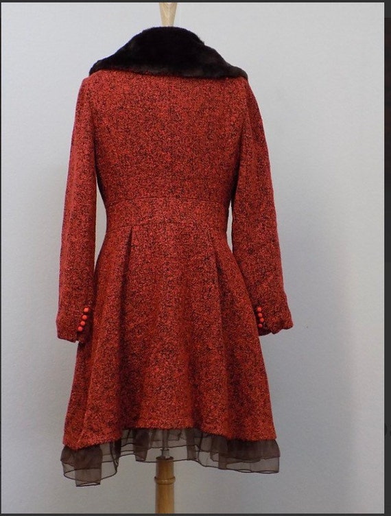 Vintage Tweed Coat with Faux Fur Collar - image 2