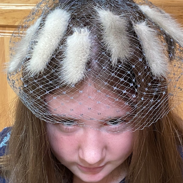 Vintage Birdcage Veil with Fur