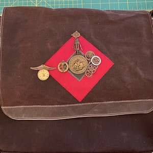 Waxed canvas Messenger Bag, briefcase, crossbody bag with steampunk inspired flap design for men and women