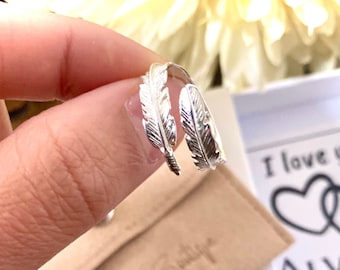 Adjustable 925 Sterling Silver Feather Ring . Elegant Plume Ring . Meaningful Gift . Angel Wing Ring .  Silver Ring  . Feather Jewellery