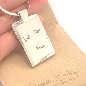 Gepersonaliseerde sleutelhanger met handschrift gegraveerd, echt handschrift, aangepast bericht, stalen sleutelhanger, handtekeningsleutelhanger, zilver gegraveerd cadeau