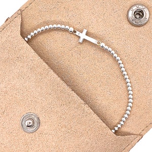 925 Sterling Silver Ball & Cross Stretch Beaded Bracelet • Bohemian Style Adjustable Cross Bracelet • Womans Cross Jewellery • Cross Jewelry