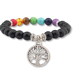 Naturstein 7 Chakra Baum des Lebens Perlen verstellbar Armband, Regenbogen Armband, Heilsteine, Yoga Armband, spirituelle Armband Geschenk für sie