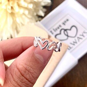 Silver Adjustable Heart Ring • Valentines Day Gift For Her • Open Heart Ring •Dainty Silver Ring • Mother&#39;s Day Gift • Boho Ring •Stack Ring