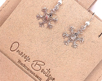 925 Sterling Silver Snow Flake Hook Earrings • Festive Dangle Earrings • Winter Earrings • Womens Christmas Earrings • Cute Fun Ice Jewelry