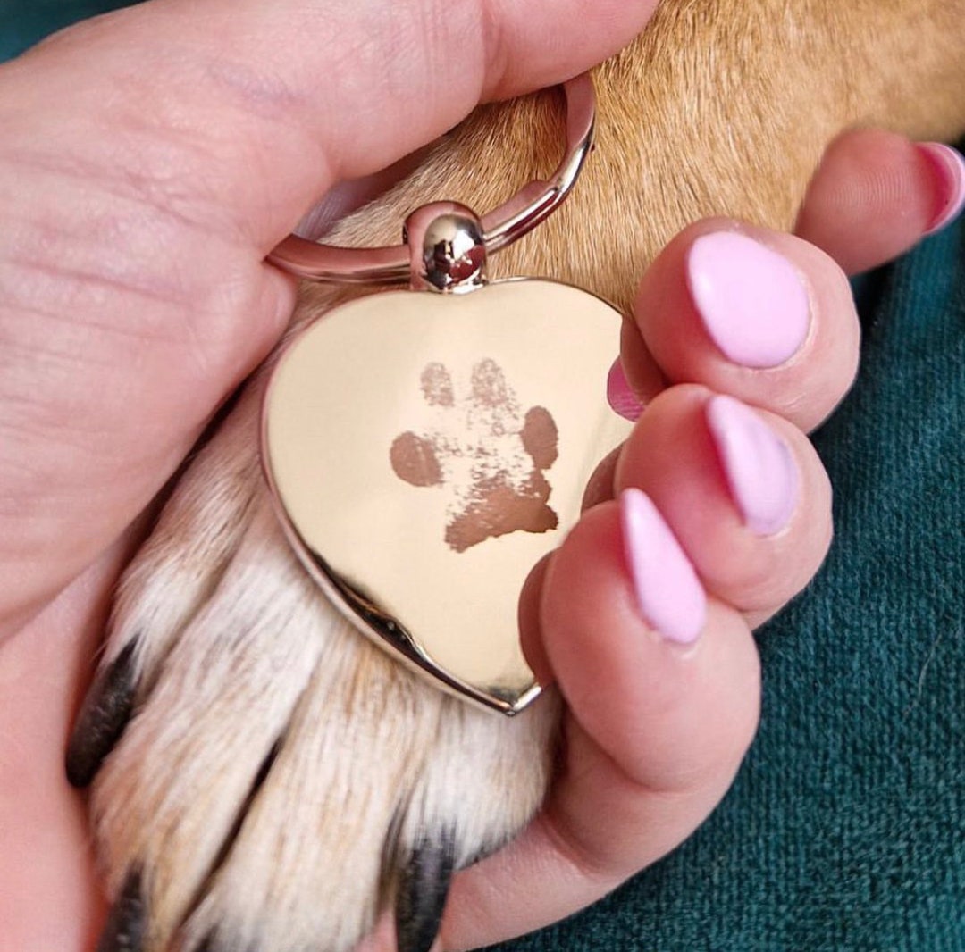 Engraved Pet Paw Print Keyring, Dog Memorial Gifts, Dog Memory Keychain